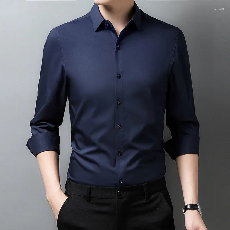 Men's Dress Shirts Casual Fashion Classic Basic Business Solid Color Long Sleeved White Shirt Plus Size 6Xl 7Xl 8Xl B3