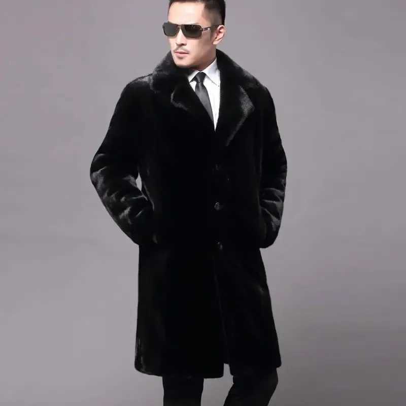 New Model 2023 Mens Long Fur Fashion Coat Winter Warm Mink Coat Fat Jacket Loose Soft and Comfortable Casual WindbreakerXJ241102