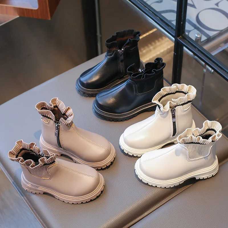 Knitted pleated border girls short boots spring autumn childrens platform boots princess wedding Par shoes M241102