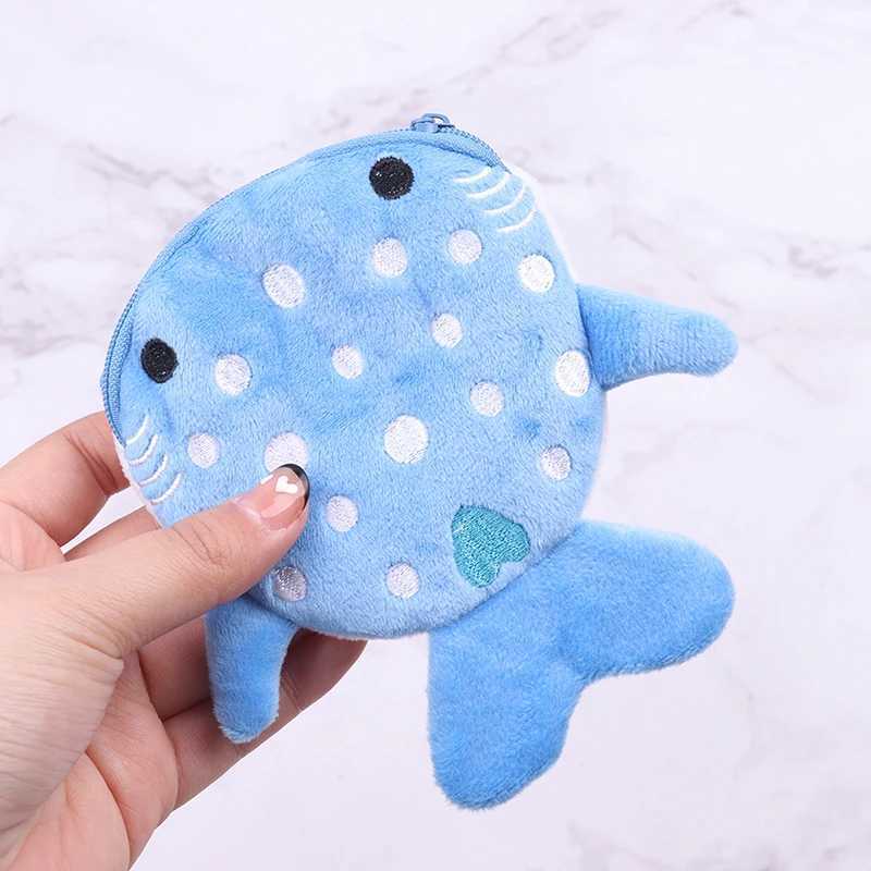 1PC Carto Cute Plush Shark Coin Purse Plush Animal Wallet For Women Kids Zipper Coin Bag Pouch Earphe Key Mey Storage BagXJ241111