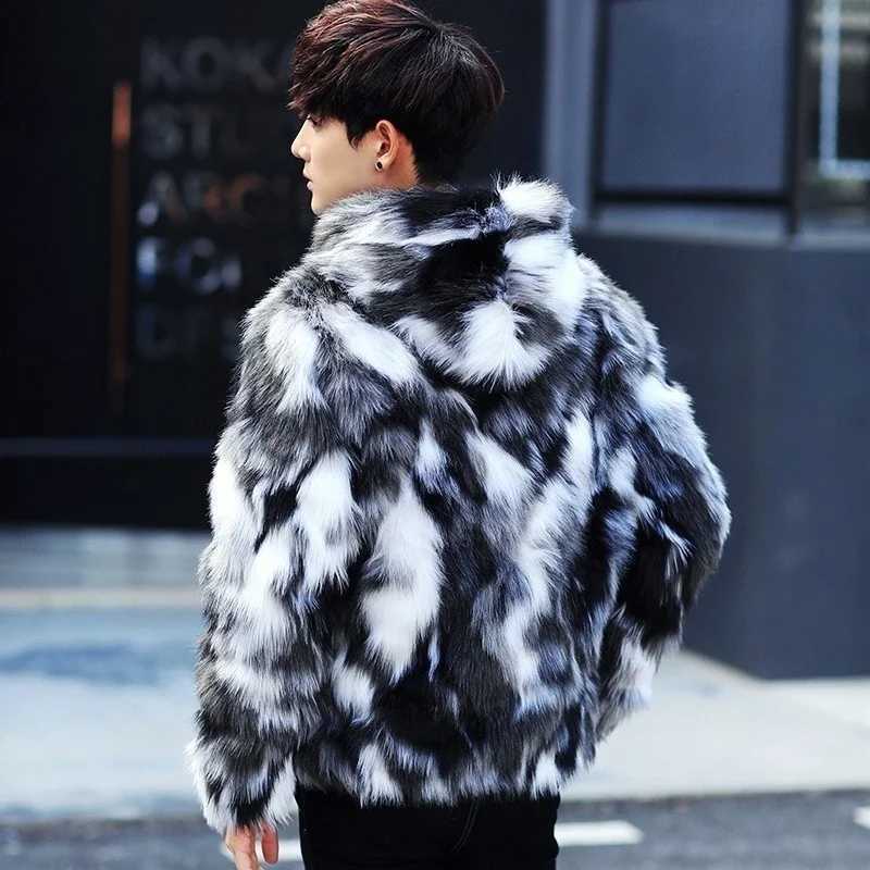 Winter male fur overcoat Mens Fur Coats With Hood FurParka Oversized Men Fur Overcoat Warm Faux Fur Jacket MenXJ241102