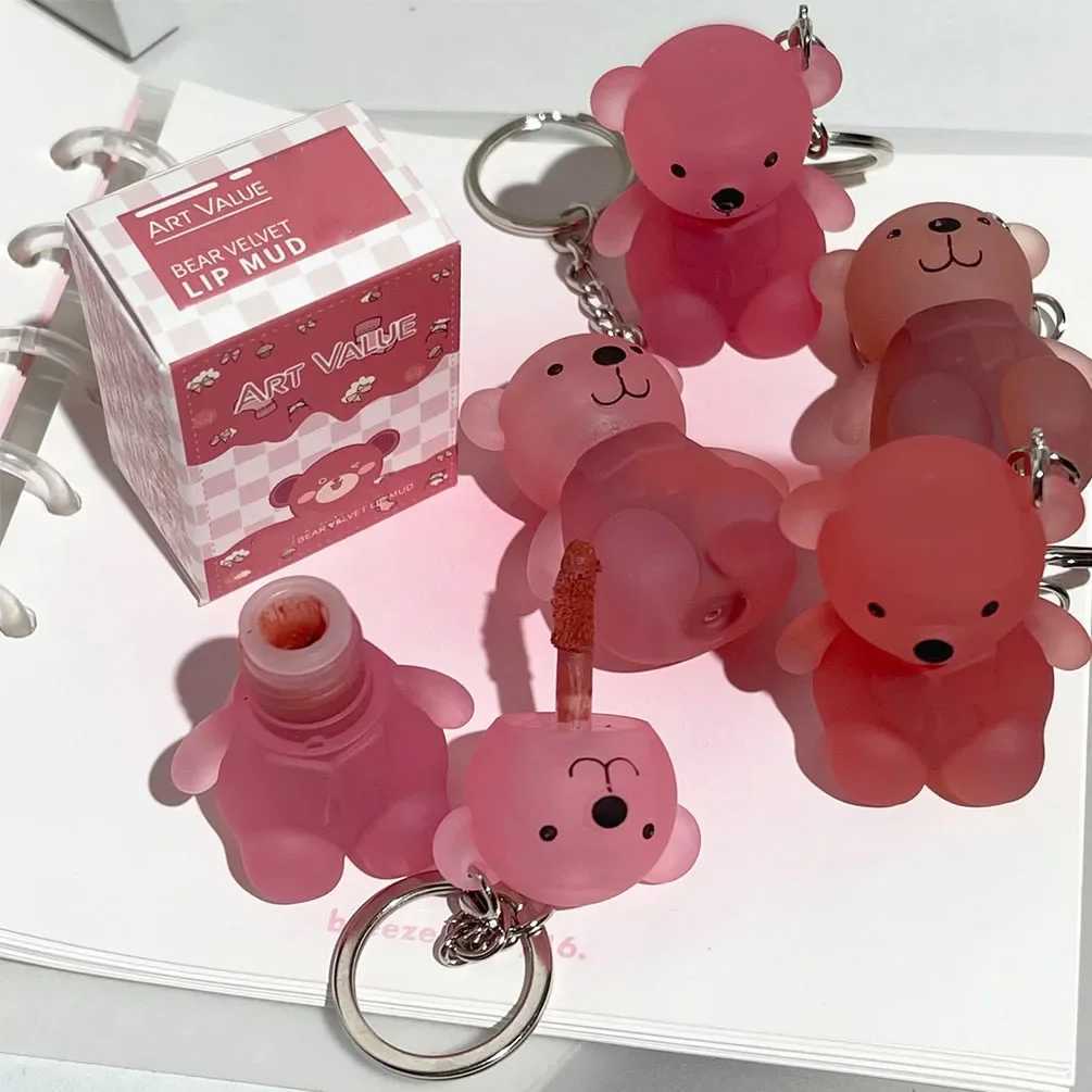 Cute Bear Key Chain lipstick Matte Velvet Mouse Grey Pink lipstick Waterproof Lasting Stick Free Lip Color Korean Cosmetics W241101