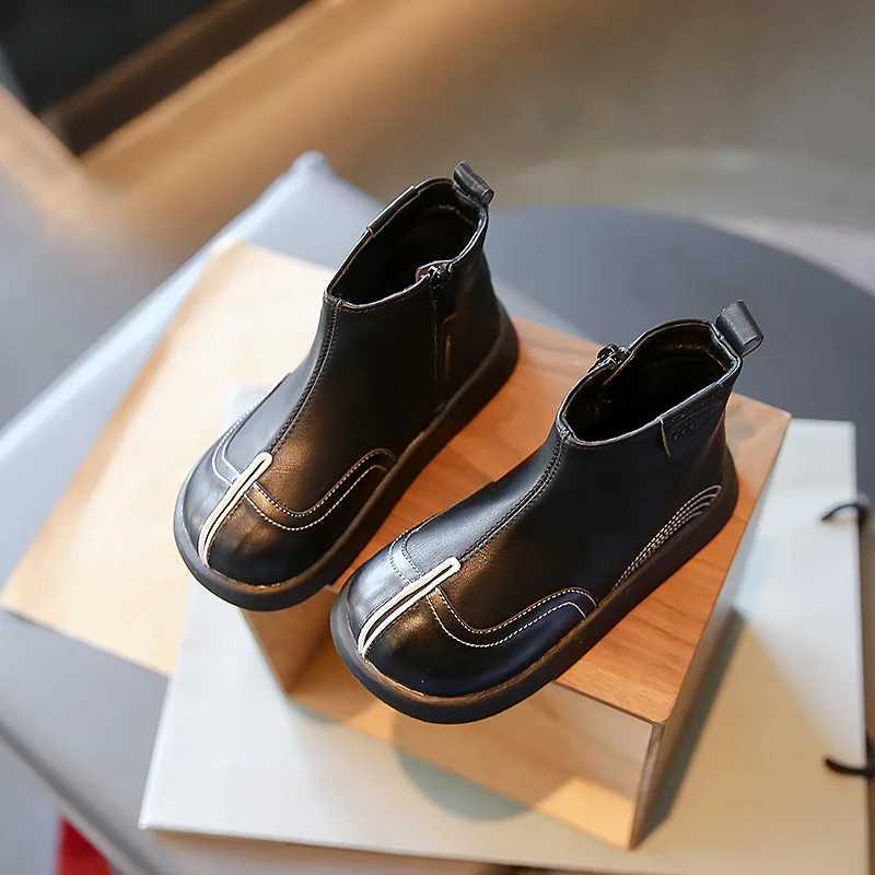 New childrens side zipper short boots autumn fashion casual boys and girls plush warm leather shoes baby snow boots M241102