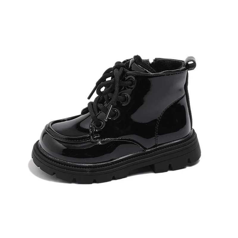 New Girl Winter Boots Solid Color Gloss Childrens Snow Boots Collar Version Warm Childrens Fashion Ankle Cotton Boots Side Zipper M241102