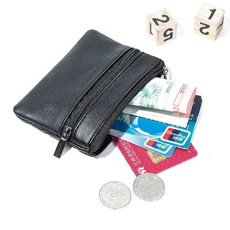 Men Women Leather Coin Purse Wallet Card Coin Key Storage Case Soft Holder Zip Black Mini Coin Bags Pouch Bag Zipper PouchXJ241111