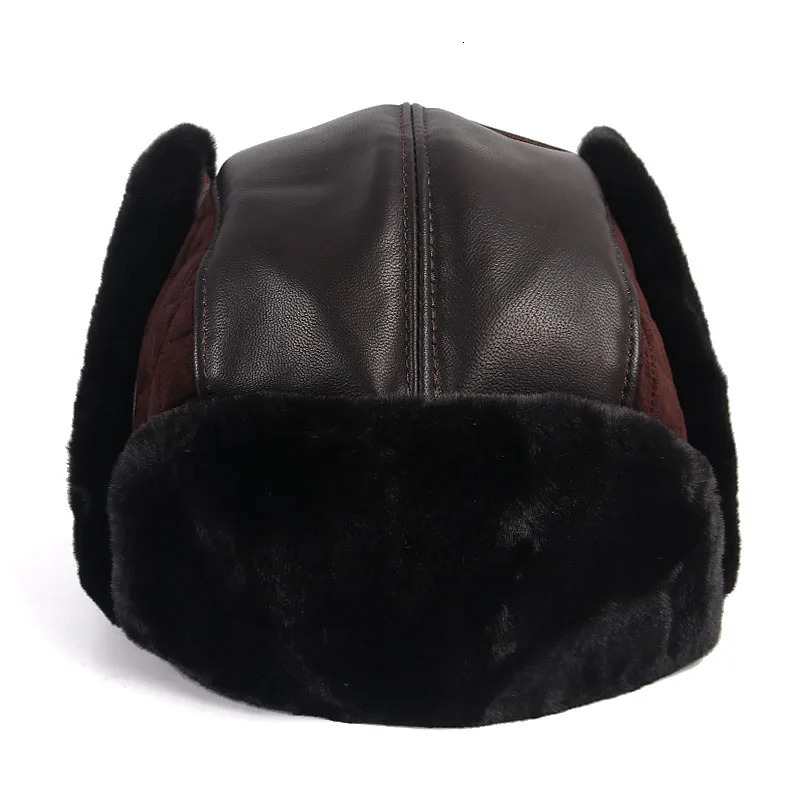 winter mens hat with earrings ious PU leather faux fur bomber hat Ushanka outdoor warm trap hat from Russia mens 241031