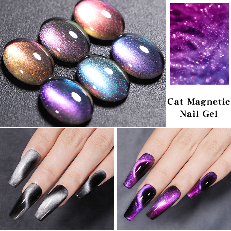 LILYCUTE ML D Reflective Cat Magnetic Gel Nail Polish Set With Magnet Stick Black Fluorescent Glitter 5