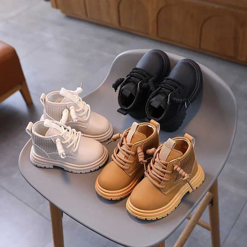 Boys Thick Bottom Girls Shoulder and Ankle Boots Spring and Autumn Fashion Childrens Solid Color Leather Boots Matte PU M241102