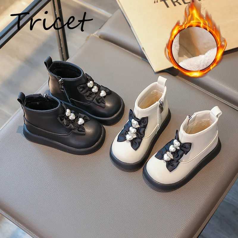 Butterfly knot childrens fashion boots winter short furry soft baby shoes princess ankle shoes PU leather warm zipper childrens shoes M241102