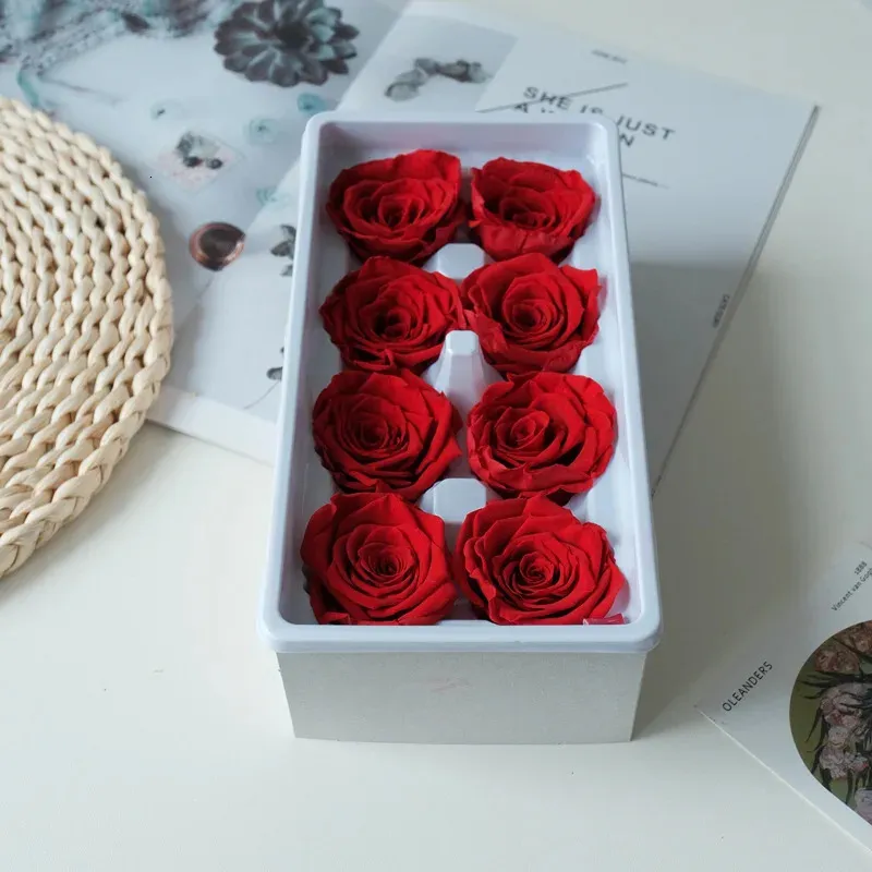 8pcslot Eternal Flower Preserved Rose Flowers 45CM Fresh DIY Material Wedding Party Decor Valentines Day Mothers Gift 240308