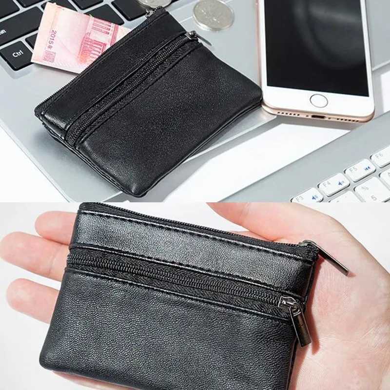 Men Coin Purse Black Leather Single Zipper Multi-Functi Mobile Phe Coin Purse Fi Men Mini WalletXJ241111