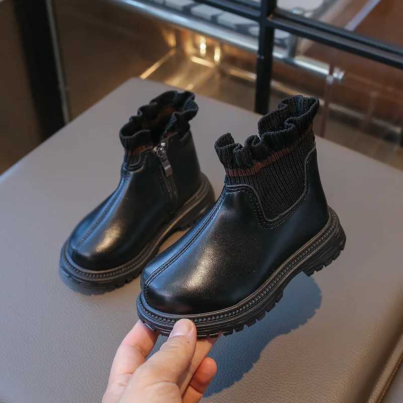 Knitted pleated border girls short boots spring autumn childrens platform boots princess wedding Par shoes M241102