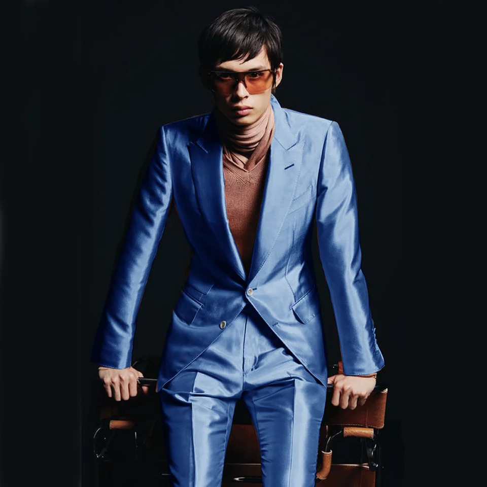 Mens Satin Suit Two Piece Single Breasted Wedding Stage Fit Double Suits Suite for Man Complete Jackets Dress Up 241024