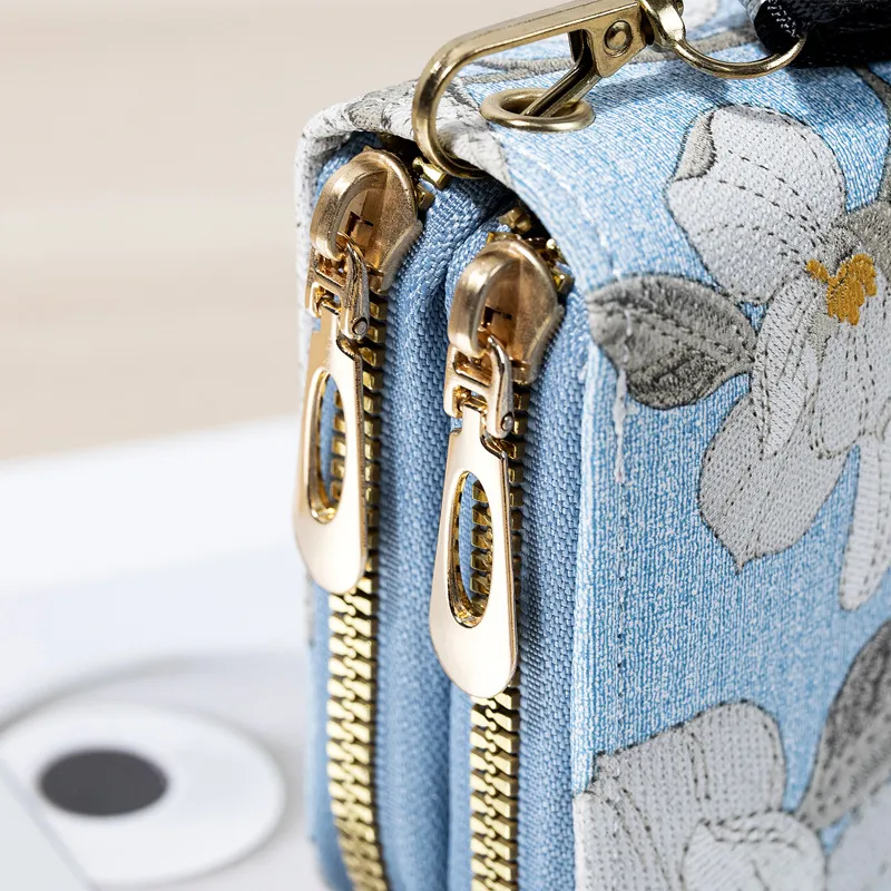 PU Leather Double Zipper Wallet new for Women Long Embroidery Coin 2025 Purses Large Capacity Female Flower Clutch Bag Credit Card Holder