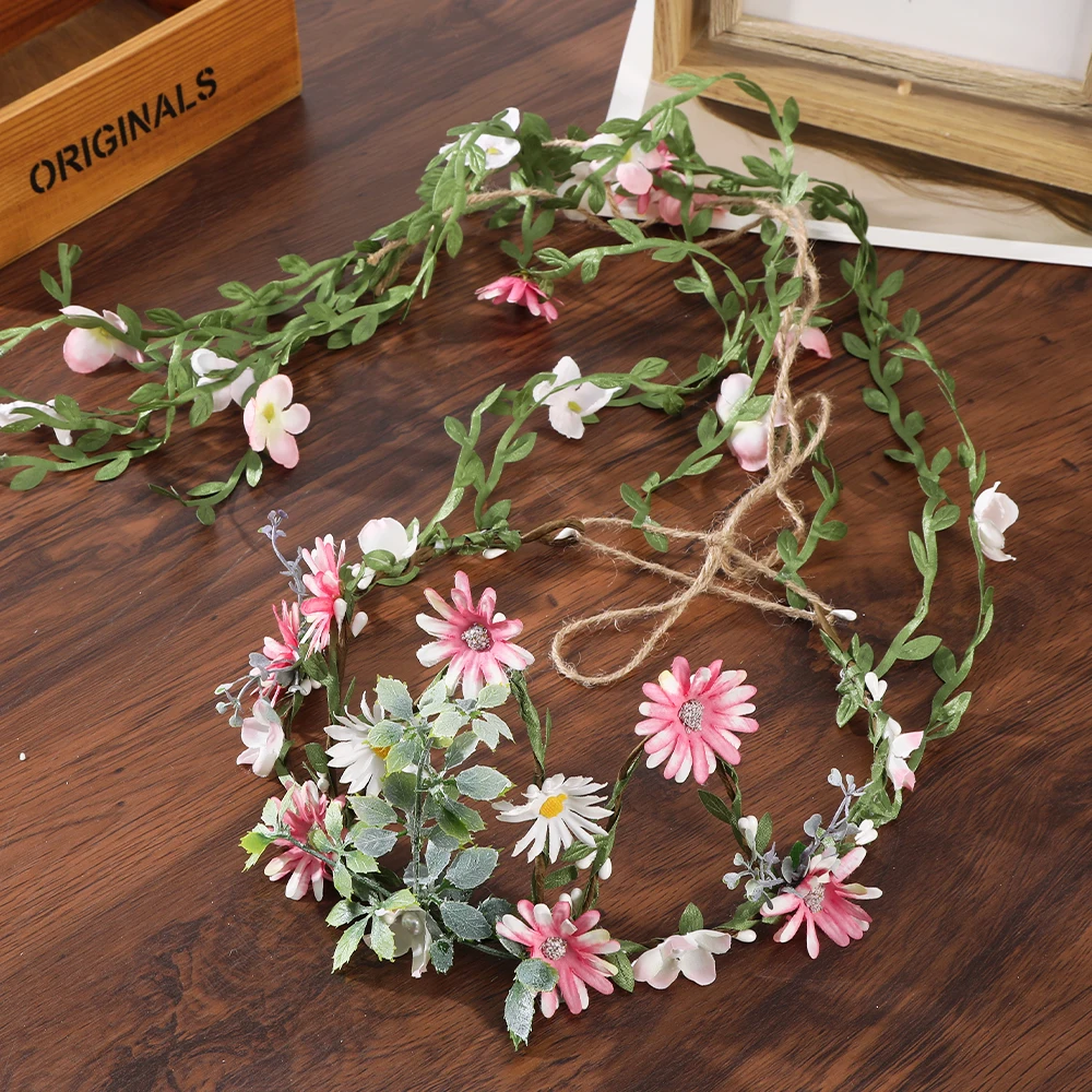 Bohemian Rattan Flower Vines Crown Headband for 2025 Bride Wedding Hair Accessories Girls Floral Wreath new Head Band Hairstyles Headdres