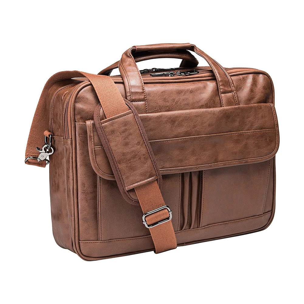 Large Capacity Briefcase MenS Business Shoulder Bag Retro Classical Leather WideStrap Crossbody For 173inches Laptop 241029