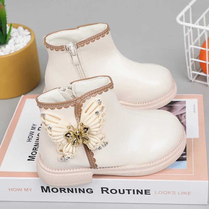 New Girl Classic Butterfly Sweet Princess Childrens Shoes Non slip Round Toe Versatile Soft Childrens Boots M241102