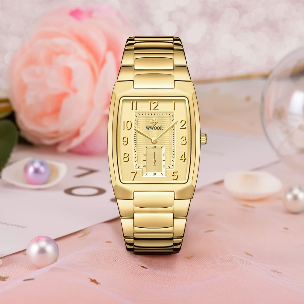 WWOOR 2022 New Gold Women new Watches Creative Steel Women's Bracelet Wrist Watches Ladies Square 2025 Waterproof Female Relogio Feminino
