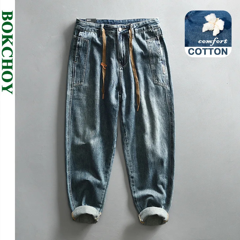 2024 Spring Vintage Washed Tapered Jeans for Men Clothing Cargo Soft Cotton Casual Streetwear Men Pants AG7200 241024