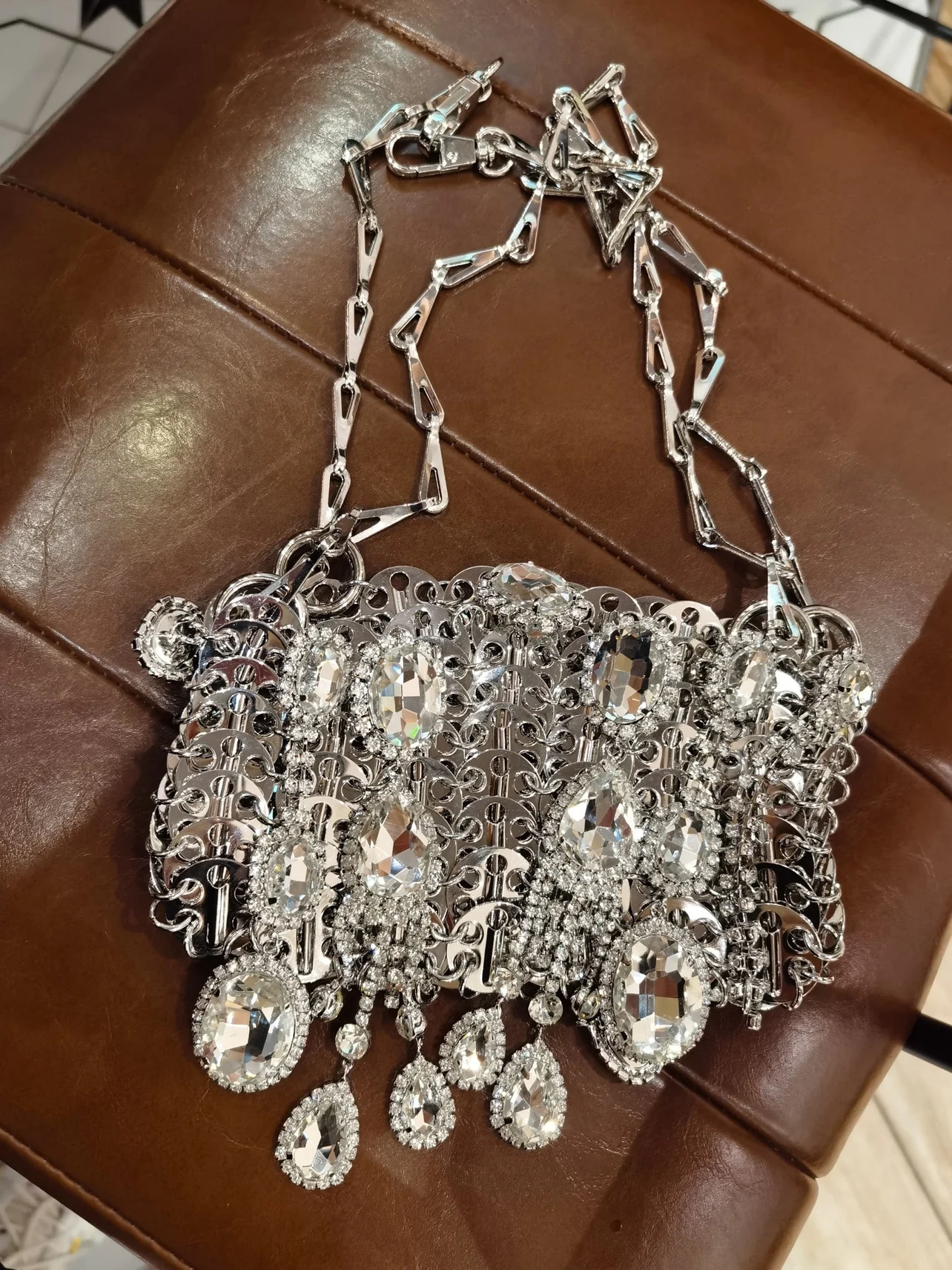 Womens bag silver metal sequin diamond womens bag hollow evening bag brass clutch travel holiday shoulder bag handbag 241031