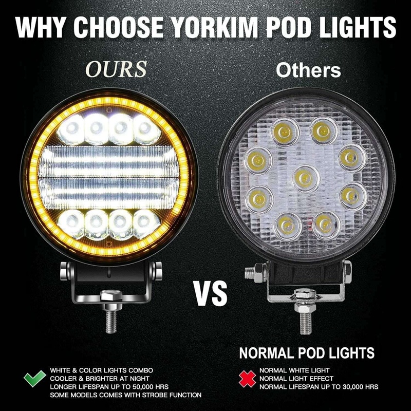 2X 4 Inch 200W LED Work Light Combo Spot Flood Off Road Driving Amber Fog Lamp