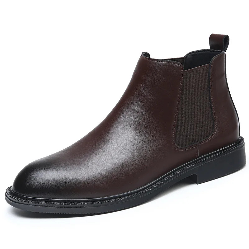 Men's Solid Color Leather Ankle hot Boots for Fall/Winter 2024 - Warm Wool Lining