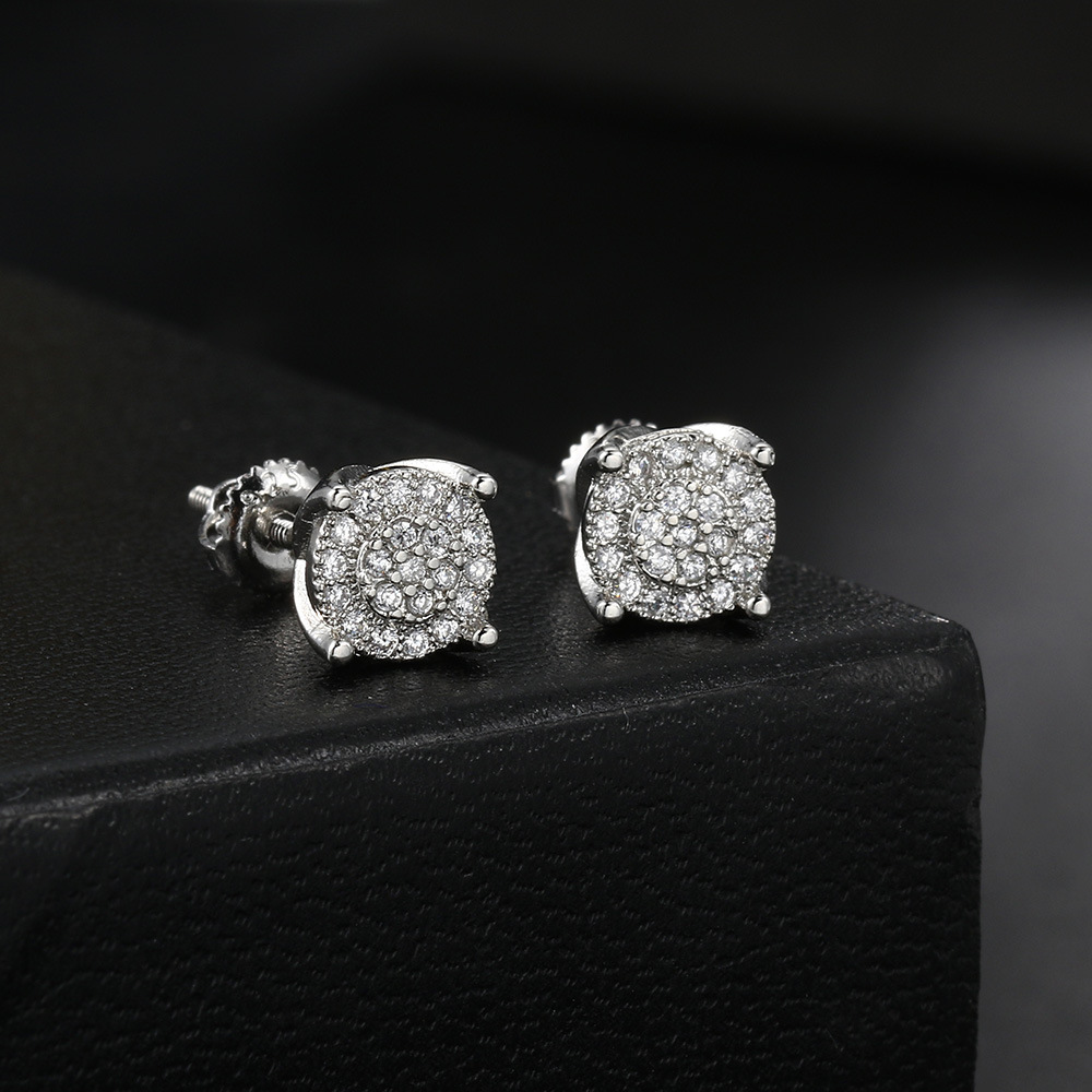 Hip Hop Personalized Thread Earrings Couple Same Style Full Diamond Zircon Earrings Popular Ear Accessories Wholesale
