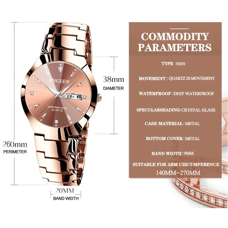 2023 Classic Watch Sets for Her and Him Women Men new Steel Black Couple Items for Lovers 2025 Wristwatches Relogio Feminino