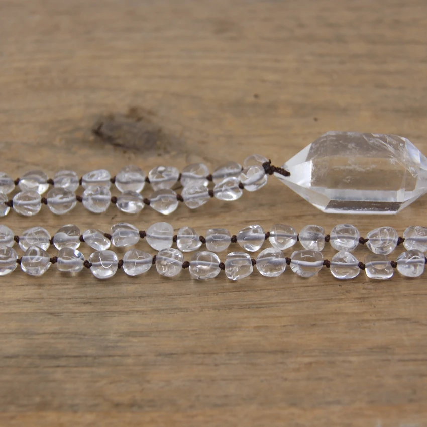 new Natural Quartzs Double Point 2025 Pendants Crystal Net Chip Beads Knotted Handmade Yoga Necklace Mala Jewelry Wholesales,QC0125