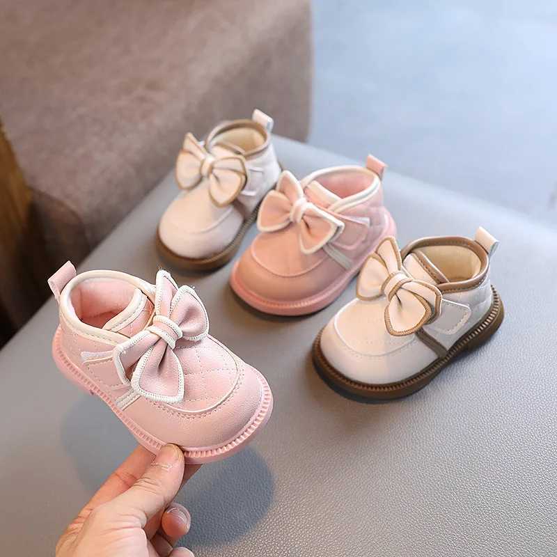 Cute princess girl boots Versatile casual girl shoes Butterfly bow comfortable ankle boots Simple sliding childrens shoes Sweet leather shoes M241102