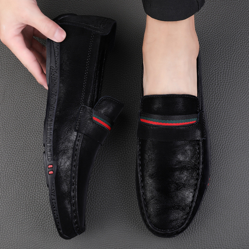 Dress Mens Designer Striped Genuine Leather 2023 Fashion Office Brand Men Loafers Driving Shoes Male Moccasin
