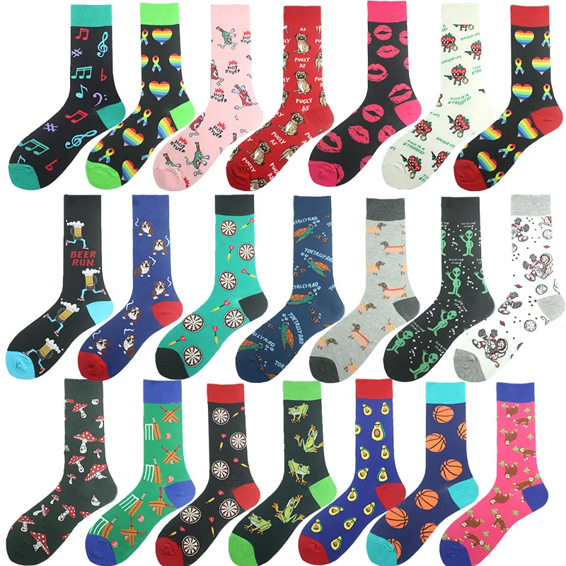 Fruit/Animal Design Happy Funny Socks 2025 Men Alien Avocados Frogs Pattern Crazy Sokken Jacquard Hip Hop Crew new Chaussette Unisex Sox