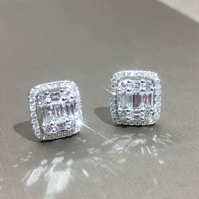 classic Square Zirconia Earrings Fashion Women's 925 Sterling Silver Crystal Earrings Platinum Diamond Princess Earrings Luxury Wedding Jewelry E