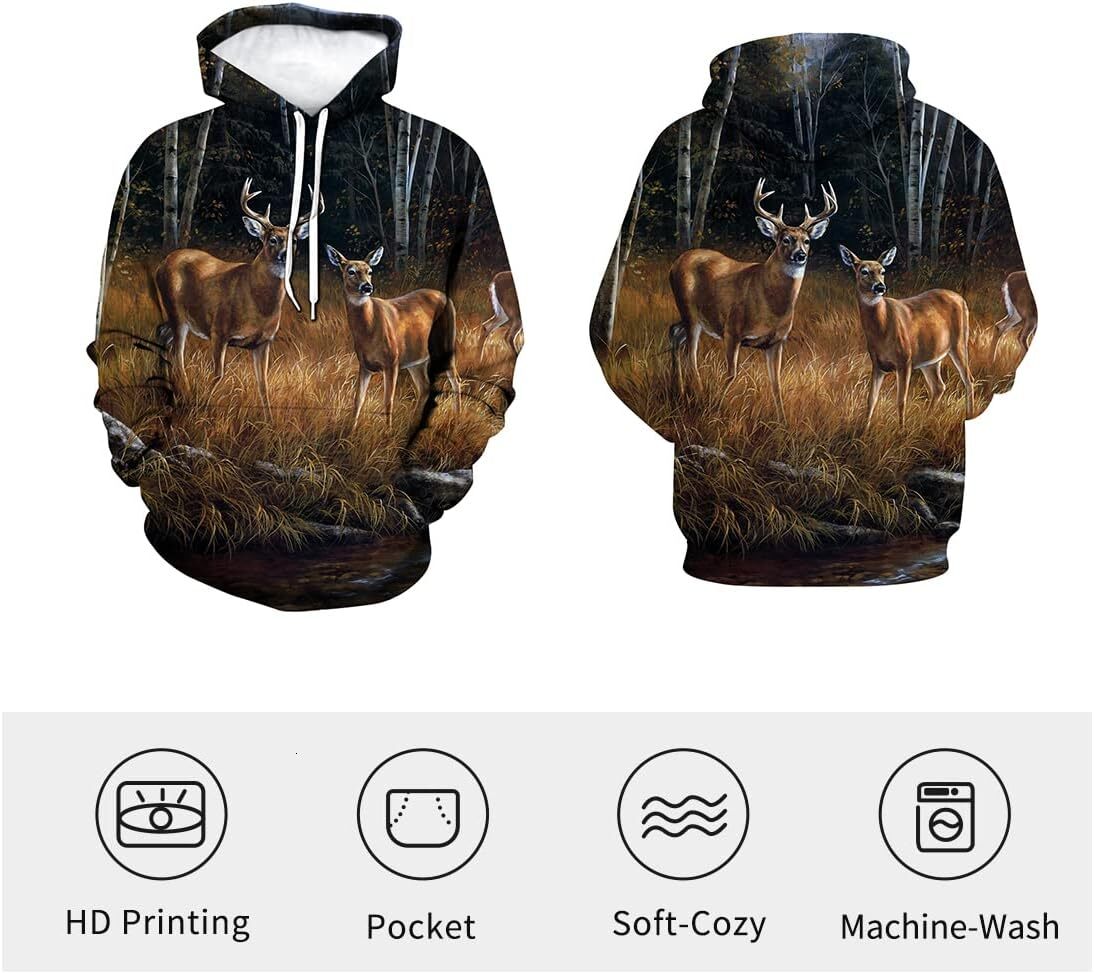 Hoodie for Mens Womens Deer Hoodie Novelty Print Animal Hoodies Sweatshirt for Men Women The deer stared at each other Graphic Hoodies sweatshirt Pull