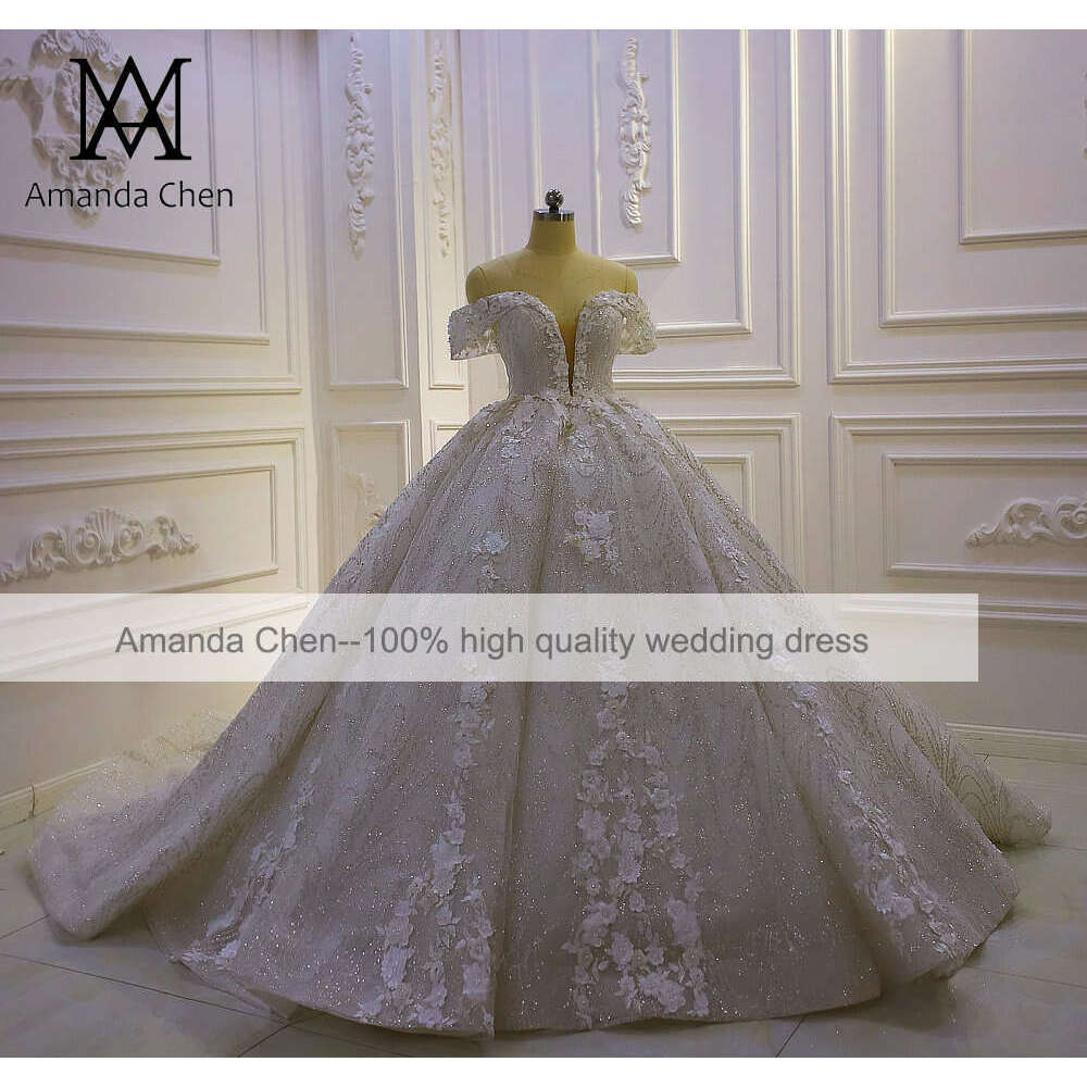 Off Shoulder Lace 3D wers Wedding Dress
