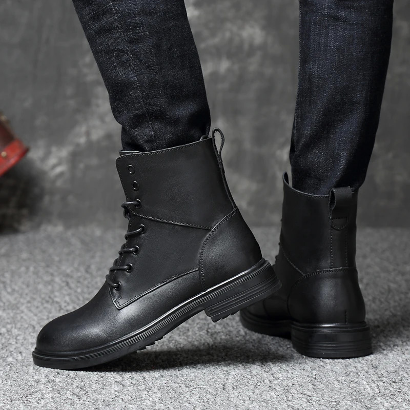Handmade mens shoes winter casual motorcycle boots fashionable leather boots high-quality mens shoes warm mens shoes 241031