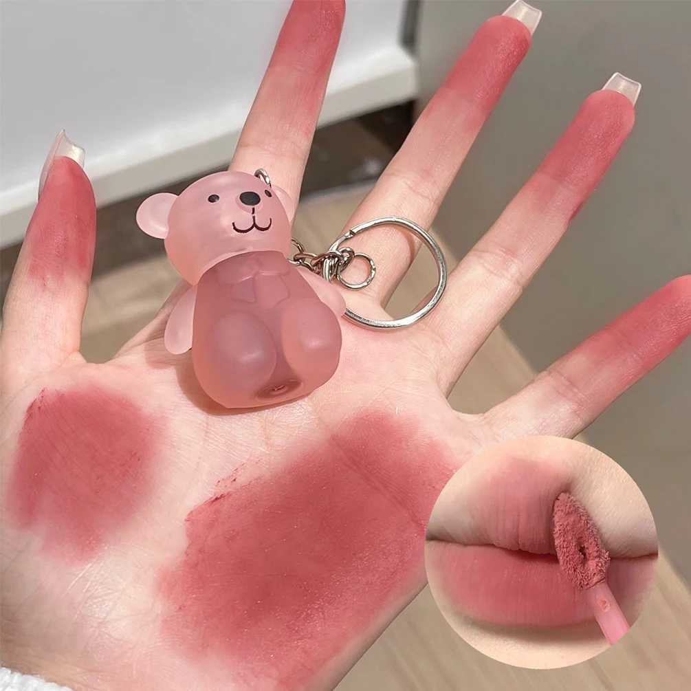 Keychain lip shaped glass luster waterproof rodless cup cute bear liquid lipstick long-lasting moisturizing lipstick coloring Korean cosmetics W241101