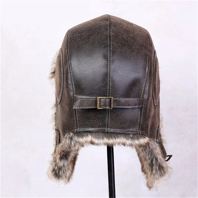 Winter hat mens pilot bomber trap hat artificial fur snow hat with ear flaps windproof and warm Lei Feng hat 241031