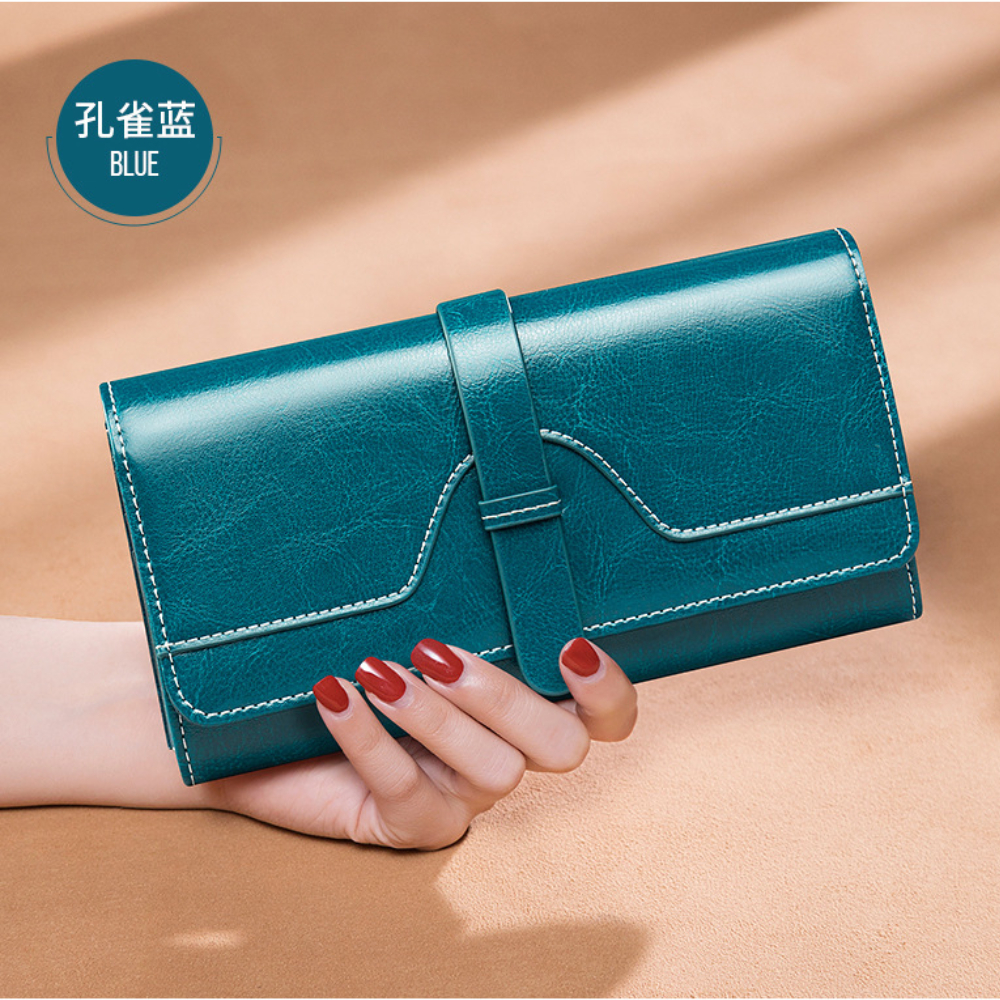 Vintage Style Large Capacity Genuine Leather Wallet for Women, Retro Oil Wax Cowhide Design