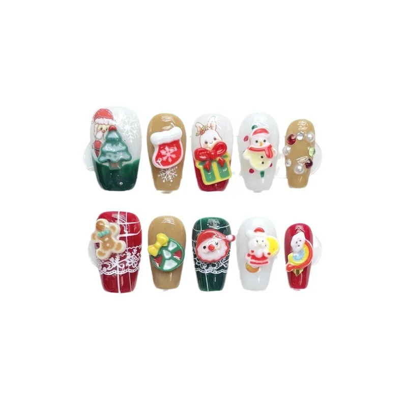 Santa Claus Winter Handmade Knitted Nail Starlight Shining Fake Nail Cartoon Cute Rabbit Snowman Nail Art Patch Christmas Gift 241031