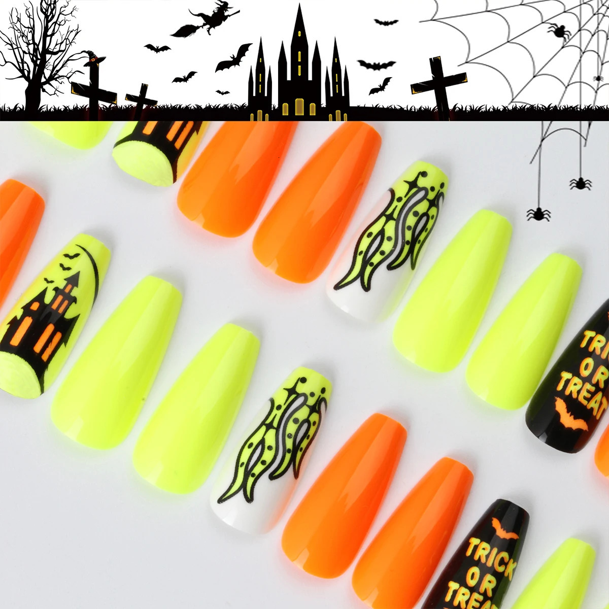Aokitec Pressing Fake Nails Halloween Wearable Long Vacation Removable Full Cover Nail Tip Christmas DIY Hand Tool 241031