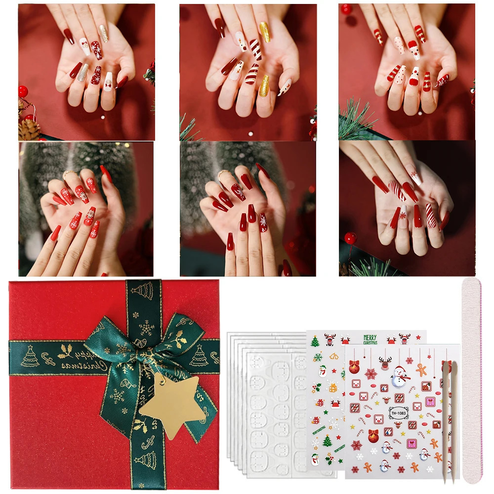6 packs 144pcs of Christmas gifts for women pressed on nails Christmas fake nail decoration nail tips acrylic fake nails girls gift 241031