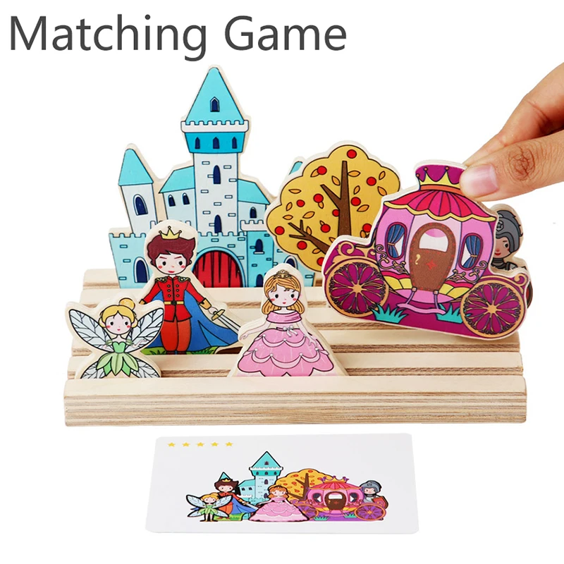 Montessori Logical Thinking Games Wooden Puzzle Math Toy Farm Animal Castle Card Matching Games Children Educational Sensory Toy