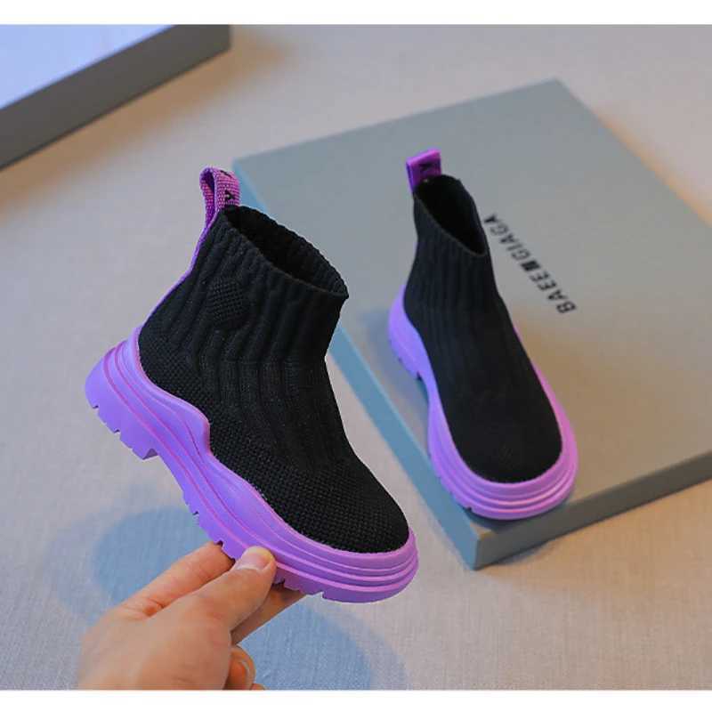 High top knitted socks and shoes suitable for boys girls children breathable rubber boots childrens platforms and casual ankle boots M241102