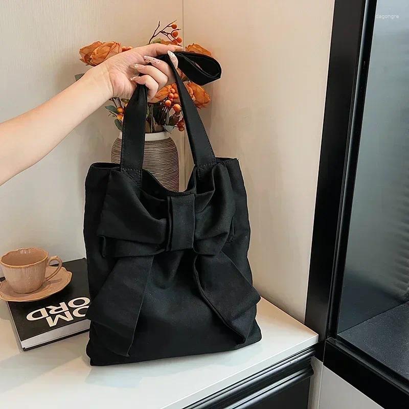 2025 NEW Drawstring Bow Design Canvas Shoulder Bag Fashionable Simple Slack Women's Underarm Maiden All-match Handbag Bolso De Hombro