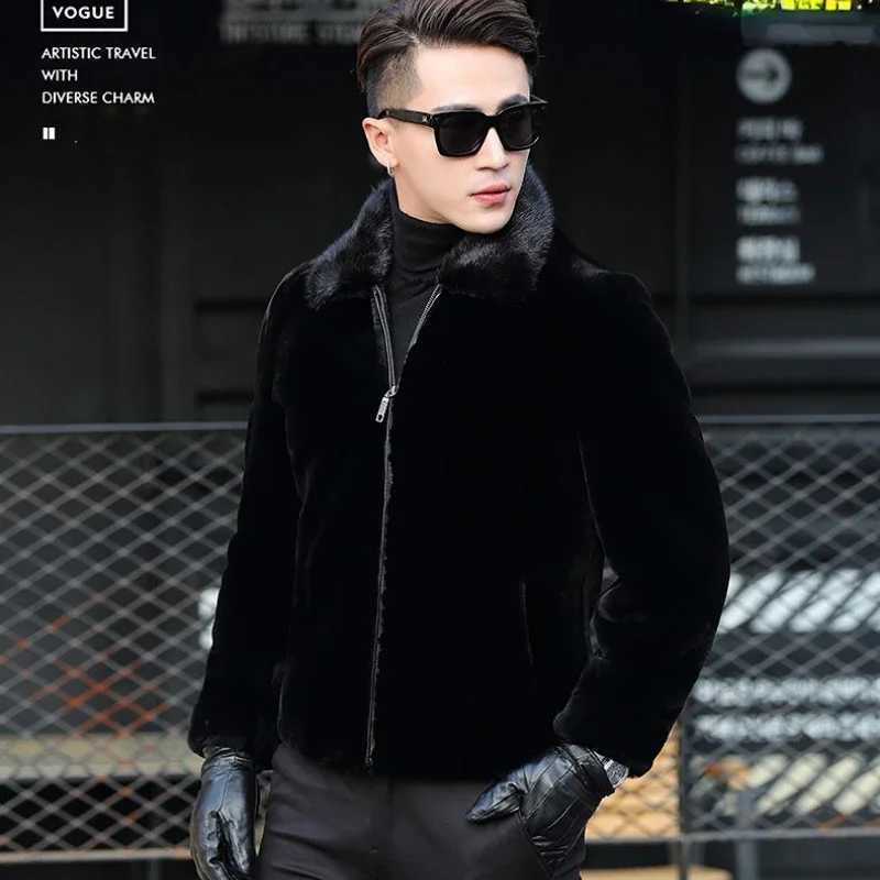 New Mens Winter Jacket Faux Fur Coat Long Sleeve Tops High-end Luxury Designer Clothing Plus Size Fashion Hooded Lapel JacketXJ241102