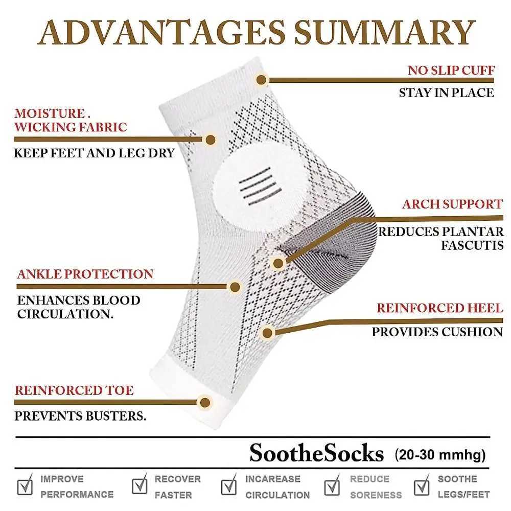 2Pcs Neuropathy Soothe Relief Compression 20-30 mmHg Comprex Ankle Sleeves for Arch Support Achilles Tendonitis LX241102