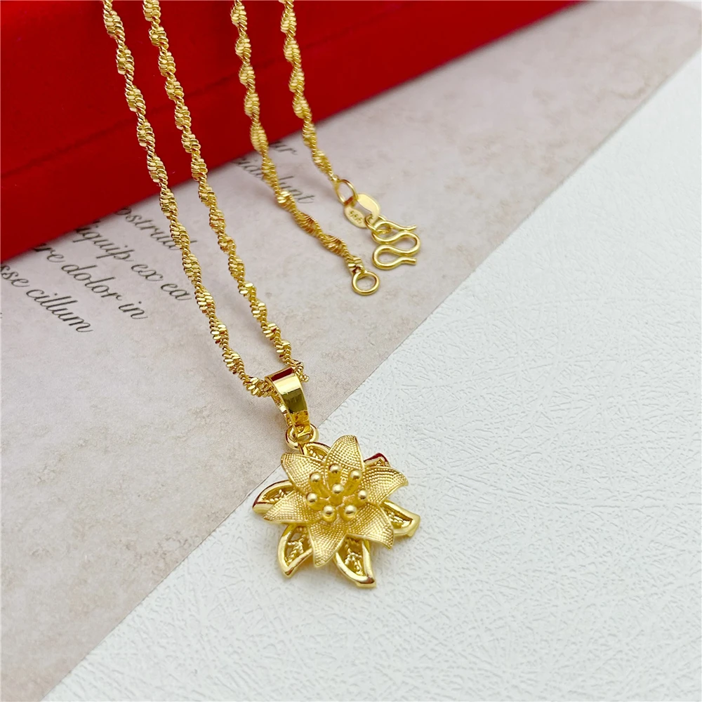 Gold Color Jewelry 2025 Sets new For Women Exquisite Flower Pendant Necklace Earrings 2pcs Wedding Jewelry Accessories Party Gifts