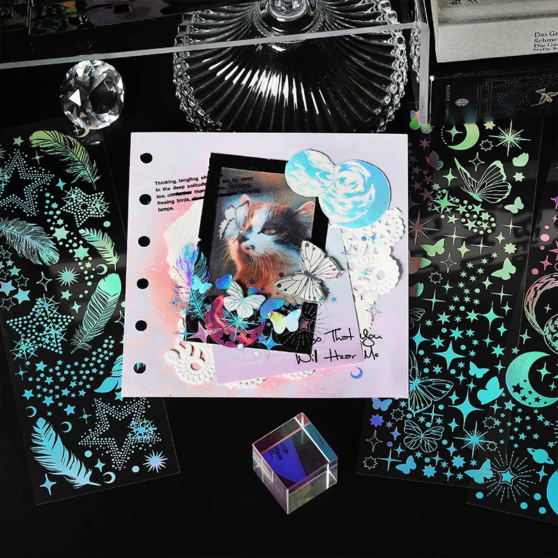 MOHAMM 3 2025 Sheets PET Waterproof Bronzing Hot Sier Decorative Stickers new for Scrapbooking DIY Collage Material