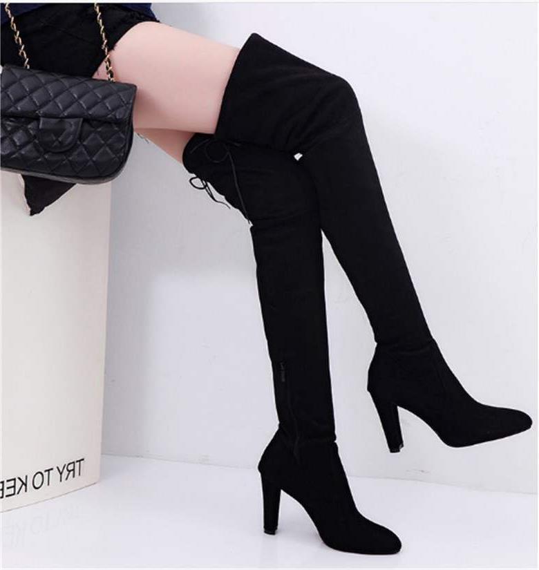 2021 Autumn/Winter New Large Over Knee High Heels Long Women's Shoes Elastic Suede Fashion Boots 43